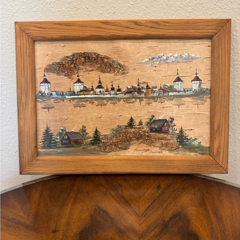 Original Russian Birch Bark Acrylic Painting Of The Kremlin Signed